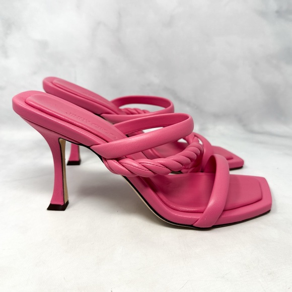 NEW Jimmy Choo Diosa Braided Square Toe Stiletto Heel Mule Sandals Pink 38.5 - Picture 3 of 14